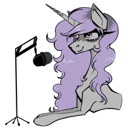 Size: 2048x2048 | Tagged: safe, artist:alicorn_of_death, derpibooru import, oc, oc:line break, unofficial characters only, pony, unicorn, big eyelashes, eyelashes, female, horn, image, long mane, long neck, mane, mare, microphone, microphone stand, png, smiling, solo