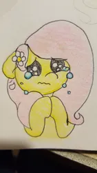 Size: 1080x1920 | Tagged: safe, artist:fluttersdoodles, derpibooru import, fluttershy, crying, fluttercry, image, jpeg, looking at you, pencil drawing, traditional art