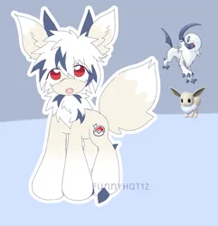 Size: 1433x1488 | Tagged: safe, artist:funnyhat12, derpibooru import, oc, unofficial characters only, absol, earth pony, eevee, pony, adoptable, fusion, gradient background, image, jpeg, pokémon, solo