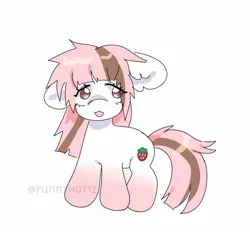 Size: 1557x1478 | Tagged: safe, artist:funnyhat12, derpibooru import, oc, oc:strawberry smoothie (funnyhat12), unofficial characters only, pony, unicorn, chibi, image, jpeg, simple background, solo, white background