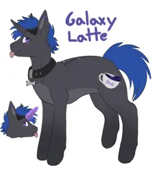 Size: 1390x1476 | Tagged: safe, artist:galaxylatte, derpibooru import, oc, oc:galaxylatte, unofficial characters only, pony, unicorn, bone, coffee, coffee mug, collar, countershading, dog tags, image, mug, original character do not steal, piercing, png, reference sheet, short hair, short tail, solo, tail, tongue out