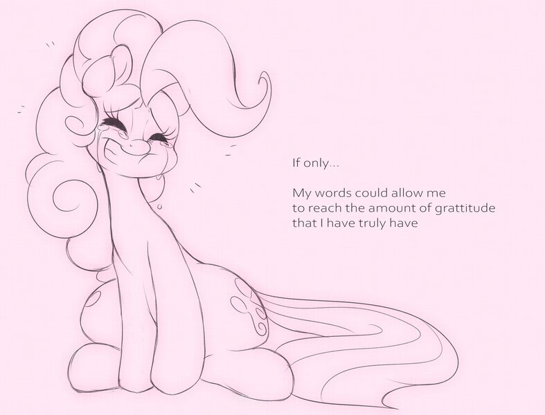 Size: 1956x1491 | Tagged: safe, artist:tamabel, derpibooru import, pinkie pie, earth pony, pony, female, image, jpeg, monochrome, simple background, solo