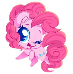 Size: 530x540 | Tagged: safe, artist:tamabel, derpibooru import, pinkie pie, earth pony, pony, chibi, image, jpeg, one eye closed, open mouth, open smile, simple background, smiling, solo, white background, wink