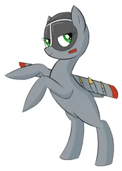 Size: 931x1297 | Tagged: artist needed, safe, derpibooru import, oc, oc:thunderbolt, unofficial characters only, original species, plane pony, pony, a-10 thunderbolt ii, eyelashes, female, gray coat, green eyes, image, looking sideways, mare, plane, png, rearing, simple background, smiling, solo, solo female, white background