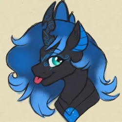 Size: 1349x1349 | Tagged: safe, artist:ondrea, derpibooru import, oc, oc:sinari, unofficial characters only, changeling, changeling queen, :p, blue changeling, female, image, jpeg, simple background, sketch, solo, tongue out