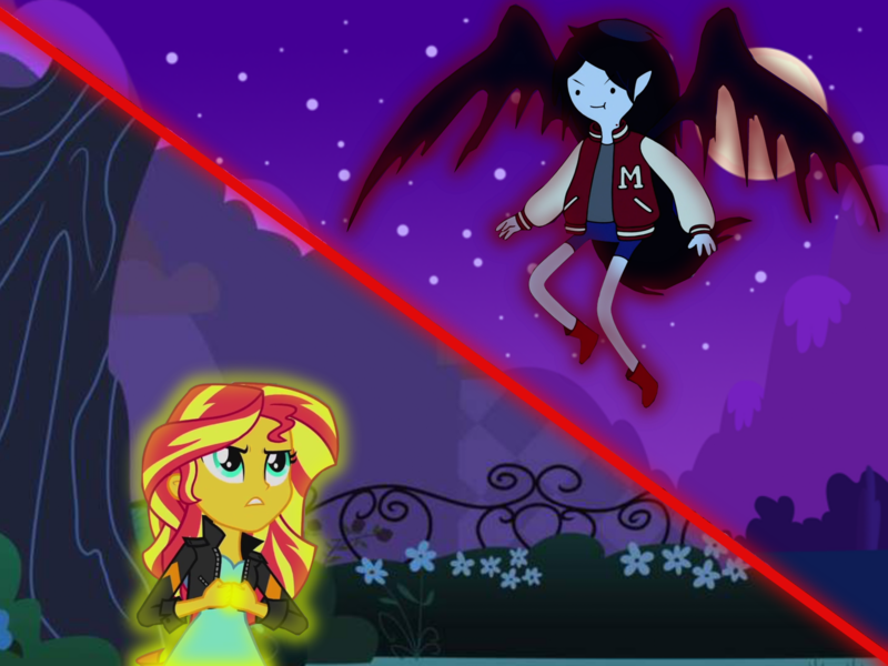 Size: 1600x1200 | Tagged: safe, artist:mtad2, derpibooru import, sunset shimmer, equestria girls, adventure time, fight, image, marceline, png, vs