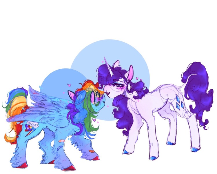 Size: 2048x1640 | Tagged: safe, artist:rare-apples, derpibooru import, rainbow dash, rarity, pegasus, pony, unicorn, bandaid, female, image, jpeg, lesbian, lipstick, mare, raridash, shipping, simple background