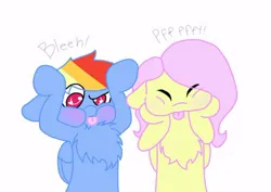 Size: 500x353 | Tagged: safe, artist:fluttersdoodles, derpibooru import, part of a set, fluttershy, rainbow dash, :p, eyes closed, female, flutterdash, image, jpeg, lesbian, onomatopoeia, raspberry, raspberry noise, shipping, tongue out