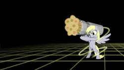 Size: 1920x1080 | Tagged: safe, artist:maximillianveers, artist:smokeybacon, derpibooru import, edit, derpy hooves, pony, bipedal, black background, female, food, grid, image, mare, muffin, muffin cannon, muffin launcher, png, simple background, smiling, solo, spread wings, tongue out, wallpaper, wallpaper edit, wings