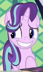 Size: 140x235 | Tagged: safe, derpibooru import, screencap, starlight glimmer, pony, unicorn, fame and misfortune, season 7, animated, book, cropped, cute, female, friendship journal, gif, gif for breezies, glimmerbetes, grin, image, looking sideways, mare, nervous, nervous grin, picture for breezies, raised hoof, shifty eyes, smiling, squee