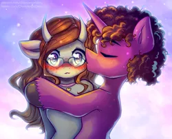 Size: 4338x3508 | Tagged: safe, artist:chaosangeldesu, derpibooru import, oc, unofficial characters only, pony, unicorn, blushing, commission, couple, cute, glasses, holiday, hug, image, jpeg, valentine's day