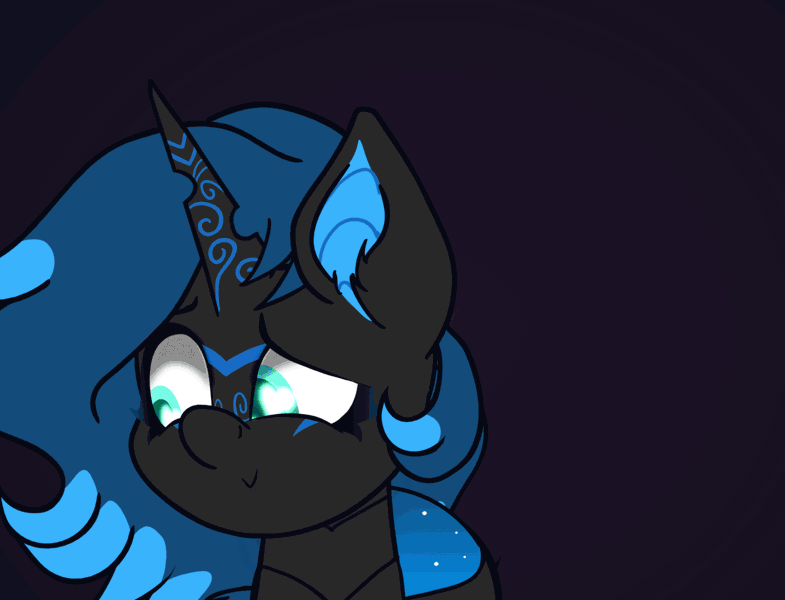 Size: 1413x1080 | Tagged: safe, artist:theotherpony, derpibooru import, oc, oc:sinari, unofficial characters only, changeling, changeling queen, pony, animated, blue changeling, blushing, commission, cute, facial markings, female, fourth wall, gif, image, kissing, kissing the screen, looking at you, looking away, loop, mare, perfect loop, simple background, smiling, smiling at you, solo, ych result
