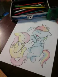 Size: 960x1280 | Tagged: safe, artist:fluttersdoodles, derpibooru import, fluttershy, rainbow dash, female, flutterdash, image, jpeg, lesbian, pencil drawing, shipping, sleeping, traditional art