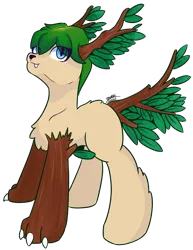 Size: 1868x2424 | Tagged: safe, artist:backgroundpony#f352, derpibooru import, oc, oc:daisy green, unofficial characters only, original species, timber pony, timber wolf, claws, derpibooru exclusive, digital art, eyes open, fangs, female, image, leaves, looking up, paws, png, signature, simple background, solo, solo female, species swap, transparent background