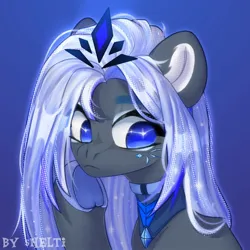 Size: 1000x1000 | Tagged: safe, artist:shelti, derpibooru import, oc, unofficial characters only, earth pony, pony, bust, colored hooves, commission, female, frown, gradient background, image, jewelry, jpeg, makeup, mare, necklace, raised hoof, sitting, solo, tiara, underhoof