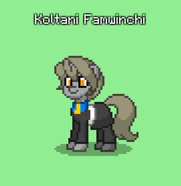 Size: 813x836 | Tagged: safe, derpibooru import, oc, oc:caltana formosa, oc:koltani famwinchi, unofficial characters only, unicorn, pony town, clothes, crystal curtain: world aflame, horn, image, jpeg, necktie, skirt, unicorn oc