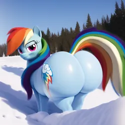 Size: 640x640 | Tagged: suggestive, derpibooru import, machine learning generated, novelai, stable diffusion, rainbow dash, earth pony, pony, ass up, butt, cheeks, chubby cheeks, earth pony rainbow dash, female, image, large butt, looking at you, milf, png, race swap, rainbutt dash, smiling, smiling at you, wingless