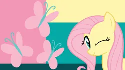 Size: 1920x1080 | Tagged: safe, artist:blackgryph0n, artist:princessmedley13, artist:the smiling pony, derpibooru import, edit, fluttershy, pegasus, pony, abstract background, cutie mark, female, image, looking at you, mare, one eye closed, png, smiling, smiling at you, solo, wallpaper, wallpaper edit, wink, winking at you