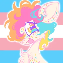 Size: 1000x1000 | Tagged: safe, artist:webkinzworldz, derpibooru import, confetti (g1), earth pony, pony, alternate design, g1, icon, image, mouthpiece, png, pride, pride flag, smiling, solo, transgender, transgender pride flag