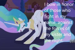 Size: 1052x709 | Tagged: safe, derpibooru import, edit, edited screencap, screencap, princess celestia, alicorn, pony, derpibooru, magical mystery cure, caption, cropped, image, image macro, meta, png, solo, text