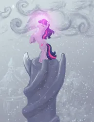 Size: 2550x3300 | Tagged: safe, artist:mistylake, derpibooru import, twilight sparkle, pony, unicorn, cloud, cloudy, glow, glowing horn, horn, image, png, snow, snowfall, unicorn twilight