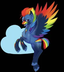 Size: 1440x1630 | Tagged: safe, artist:shackle_moon, derpibooru import, part of a set, rainbow dash, pegasus, pony, alternate design, black background, cloud, colored muzzle, colored wings, image, jpeg, redesign, scar, simple background, solo, twitterina design, wings