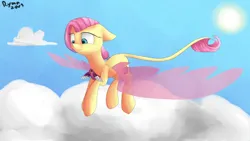 Size: 3840x2160 | Tagged: safe, artist:ryma2001, derpibooru import, fluttershy, original species, pony, female, flying, image, png, solo, species swap