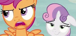 Size: 557x266 | Tagged: safe, derpibooru import, screencap, scootaloo, sweetie belle, hard to say anything, image, jpeg