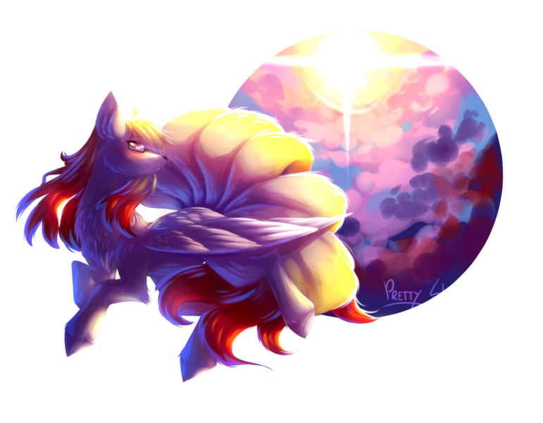 Size: 2777x2160 | Tagged: safe, artist:prettyshinegp, derpibooru import, ponified, ninetales, pony, female, image, looking back, mare, png, pokémon, simple background, transparent background, wings