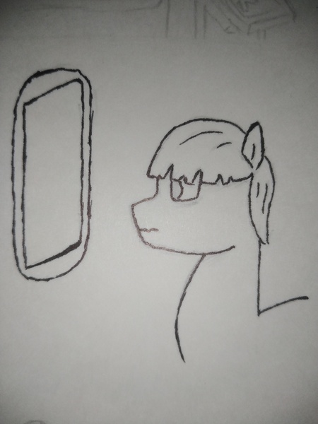 Size: 3120x4160 | Tagged: safe, artist:valuable ashes, derpibooru import, earth pony, pony, bags under eyes, image, jpeg, mirror, solo, traditional art, worried