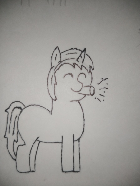 Size: 3120x4160 | Tagged: safe, artist:valuable ashes, derpibooru import, oc, oc:technical writings, pony, unicorn, blank flank, happy, image, jpeg, solo, traditional art