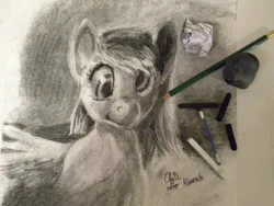 Size: 800x600 | Tagged: safe, artist:obsequiosity, derpibooru import, derpy hooves, pegasus, pony, charcoal drawing, female, image, irl, photo, png, solo, traditional art