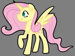 Size: 400x302 | Tagged: safe, artist:fluttershydaily, derpibooru import, fluttershy, alicorn, alicornified, fluttercorn, folded wings, gray background, image, png, race swap, raised hoof, simple background, smiling, wings