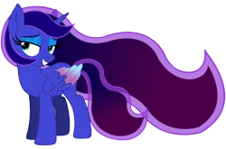 Size: 9000x5946 | Tagged: safe, artist:laszlvfx, artist:starshade, derpibooru import, edit, vector edit, princess luna, alicorn, pony, absurd resolution, alternate hairstyle, base used, bedroom eyes, colored wings, cute, eyelashes, eyeshadow, female, high res, image, makeup, mare, missing accessory, multicolored mane, multicolored wings, png, simple background, smiling, solo, transparent background, vector, wings, younger
