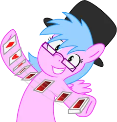 Size: 586x612 | Tagged: safe, artist:sarahstudios11, derpibooru import, oc, unofficial characters only, pegasus, pony, glasses, hat, image, pegasus oc, playing card, png, smiling, solo, vector, wings