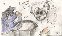 Size: 1142x675 | Tagged: safe, artist:obsequiosity, derpibooru import, orange frog, pinkie pie, twilight sparkle, earth pony, frog, pony, unicorn, female, image, juice, orange juice, png, traditional art, trio, unicorn twilight