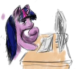 Size: 546x492 | Tagged: safe, artist:obsequiosity, derpibooru import, twilight sparkle, pony, computer, female, image, png, simple background, solo, white background