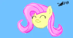 Size: 920x490 | Tagged: safe, derpibooru import, fluttershy, pegasus, pony, aritst:sarahstudios11, deviantart muro, female, head, image, mare, png, simple background, smiling, solo