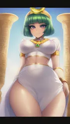 Size: 864x1536 | Tagged: suggestive, derpibooru import, editor:sammykun, machine learning assisted, machine learning generated, novelai, stable diffusion, somnambula, human, beautiful, bracelet, breasts, clothes, column, egyptian, gold, humanized, image, jewelry, looking at you, looking down, low angle, midriff, png, reasonably sized breasts, sexy, skirt, smiling, sultry pose, uni dream ai, white dress