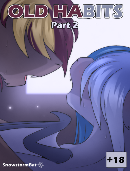 Size: 2500x3300 | Tagged: suggestive, artist:snowstormbat, derpibooru import, part of a set, oc, oc:arden heatwave, oc:midnight snowstorm, bat pony, pony, comic:old habits, cover, fangs, gay, image, implied anal, implied sex, incest, male, png, siblings, size difference, stallion