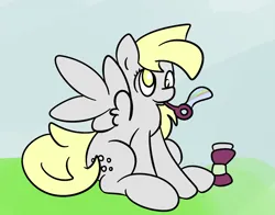 Size: 1058x830 | Tagged: safe, artist:phillnana, derpibooru import, derpy hooves, pegasus, pony, blowing bubbles, bubble, female, grass, image, mare, png, solo