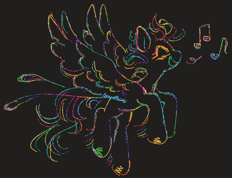 Size: 1280x985 | Tagged: safe, artist:webkinzworldz, derpibooru import, rainbow dash, pony, black background, image, jpeg, music notes, simple background, solo