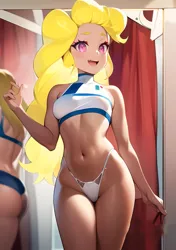 Size: 901x1279 | Tagged: suggestive, derpibooru import, machine learning generated, surprise, human, equestria girls, beautiful, blonde, breasts, clothes, equestria girls-ified, female, fitness, g1, g1 to equestria girls, generation leap, image, panties, png, sexy, smiling, solo, underwear