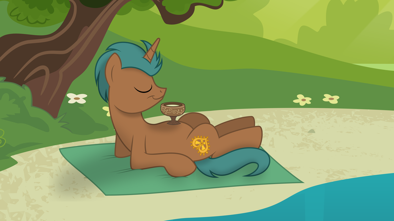 Size: 7680x4321 | Tagged: safe, artist:cloudshadezer0, artist:lahirien, artist:xwhitedreamsx, derpibooru import, oc, oc:gadget (lahirien), unofficial characters only, pony, unicorn, .ai available, absurd resolution, beach, drink, eyes closed, flower, image, lying down, png, sand, solo, towel, tree, vector, water