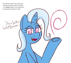 Size: 866x766 | Tagged: safe, artist:xppp1n, derpibooru import, trixie, pony, unicorn, debian, female, image, linux, looking at you, mare, png, solo, text