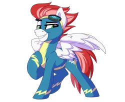 Size: 2446x2000 | Tagged: safe, artist:parlay, derpibooru import, oc, oc:swift apex, pegasus, pony, clothes, goggles, goggles on head, image, not zipp storm, png, pose, posing for photo, simple background, smug, solo, spread wings, transparent background, uniform, wings, wonderbolts, wonderbolts uniform