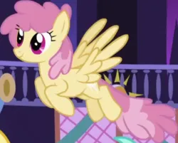 Size: 456x367 | Tagged: safe, derpibooru import, screencap, dizzy twister, orange swirl, pegasus, pony, friendship is magic, background character, background pony, cropped, female, flying, image, mare, png, solo focus, spread wings, wings