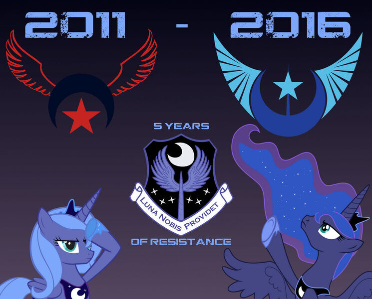 Size: 1024x825 | Tagged: safe, artist:emkay-mlp, artist:felix-kot, artist:flizzick, artist:lonewolf3878, artist:makkon, derpibooru import, princess luna, alicorn, pony, anniversary art, female, image, jpeg, new lunar republic, s1 luna