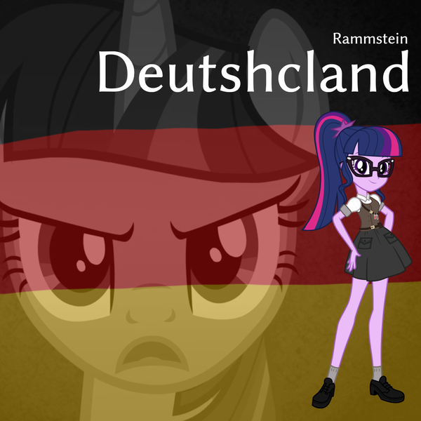 Size: 1280x1280 | Tagged: safe, artist:edy_january, derpibooru import, sci-twi, twilight sparkle, twilight sparkle (alicorn), alicorn, human, pony, equestria girls, album, album cover, album parody, deutschland (song), flag, german, german flag, germany, image, link in description, music, parody, png, rammstein, rock (music), song, text, youtube link