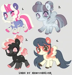 Size: 2000x2100 | Tagged: safe, artist:fizzlefer, artist:nemovonsilver, derpibooru import, oc, unofficial characters only, earth pony, pegasus, pony, unicorn, adoptable, image, jpeg, simple background